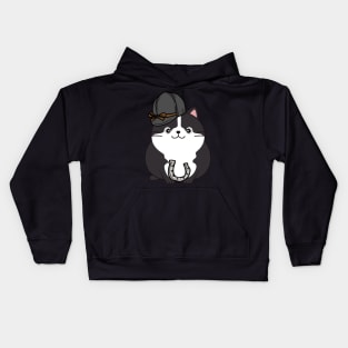 Funny fat cat is ready to ride a horse Kids Hoodie